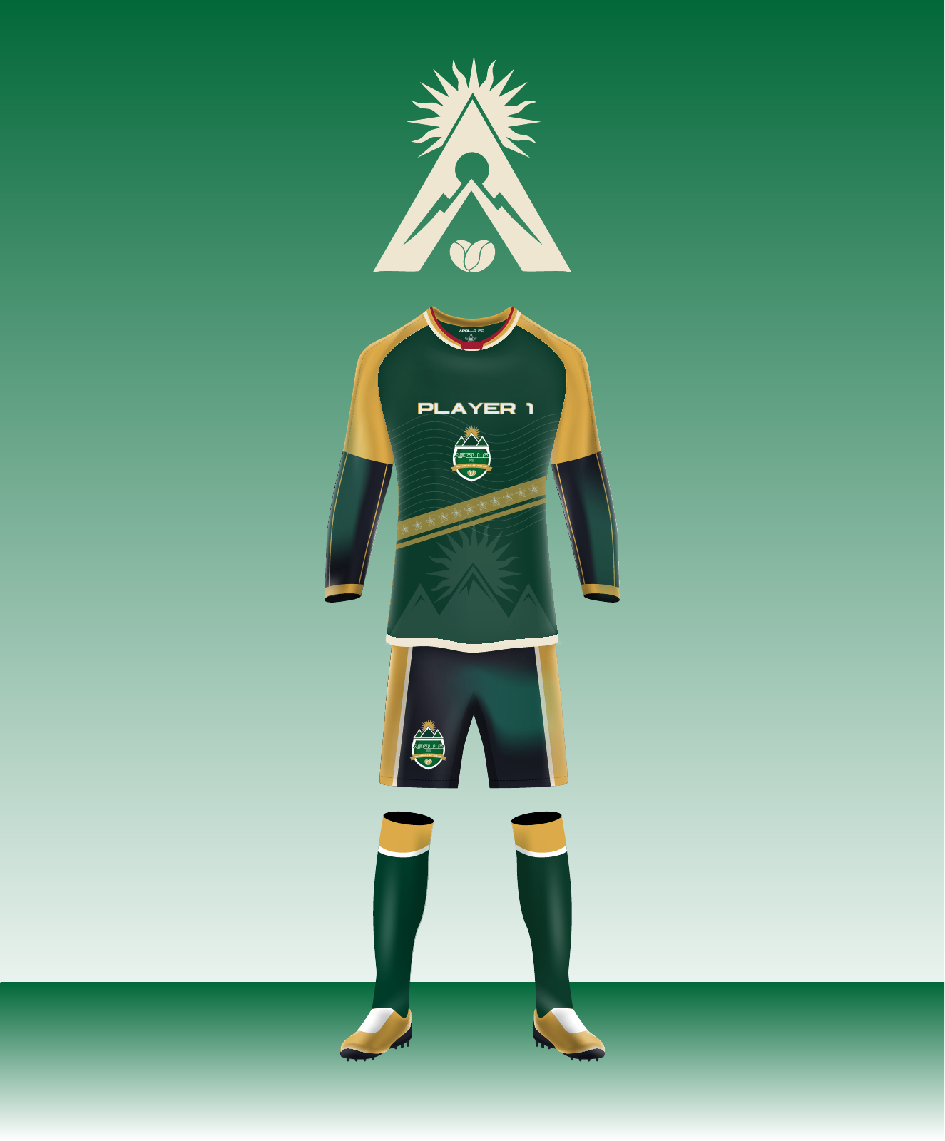 Propuesta de uniforme de portero de Apollo FC en verde y dorado